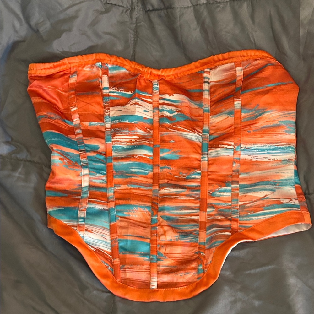 PrettyLittleThing Orange and Blue Corset Top